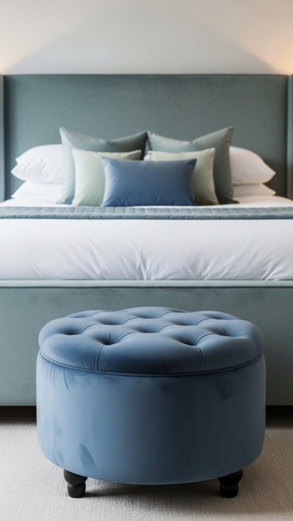 Velvet Storage Ottoman at the Foot of the Bed