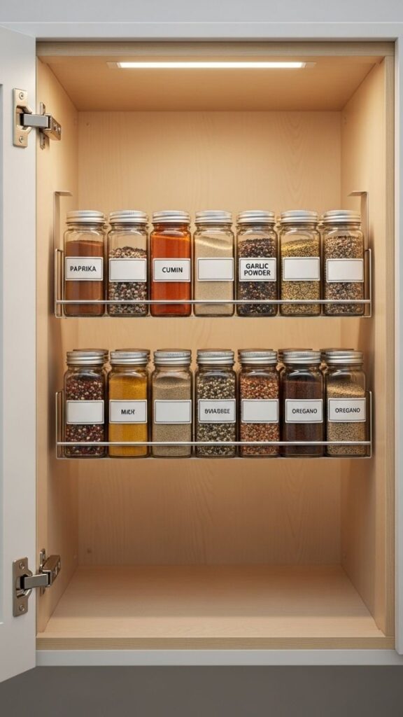 Vertical Spice Storage on an Inside Cabinet Door