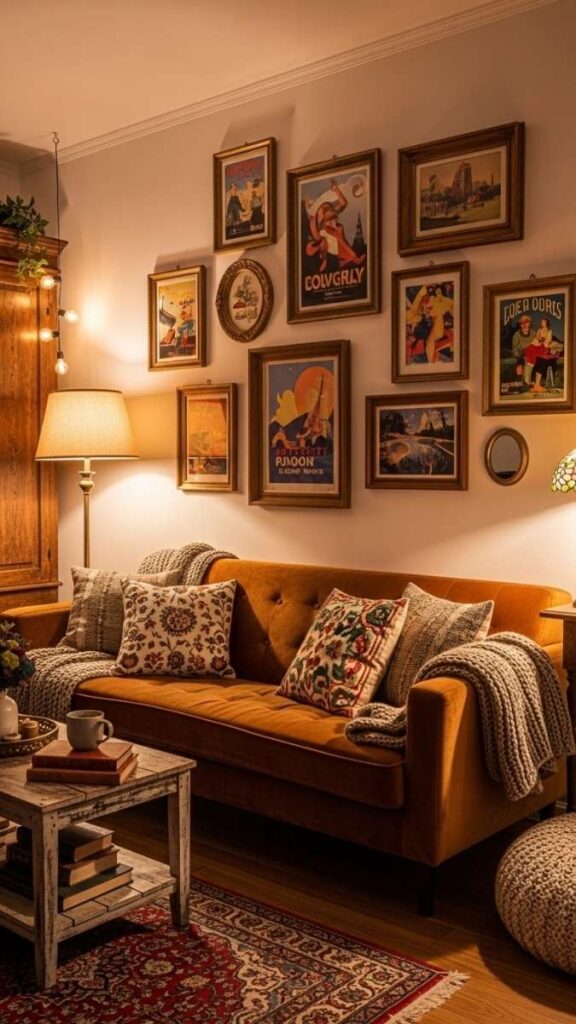 Vintage Poster Prints in Mismatched Antique Frames