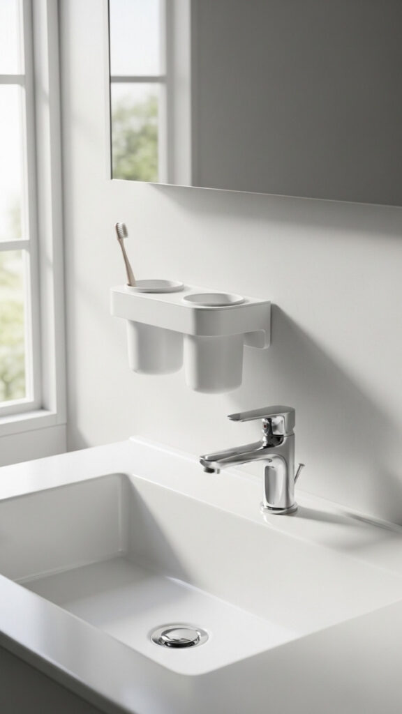 Wall-Mounted Toothbrush and Cup Holder