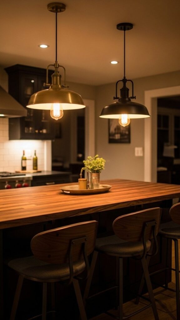 Warm Pendant Lighting Over an Island or Peninsula