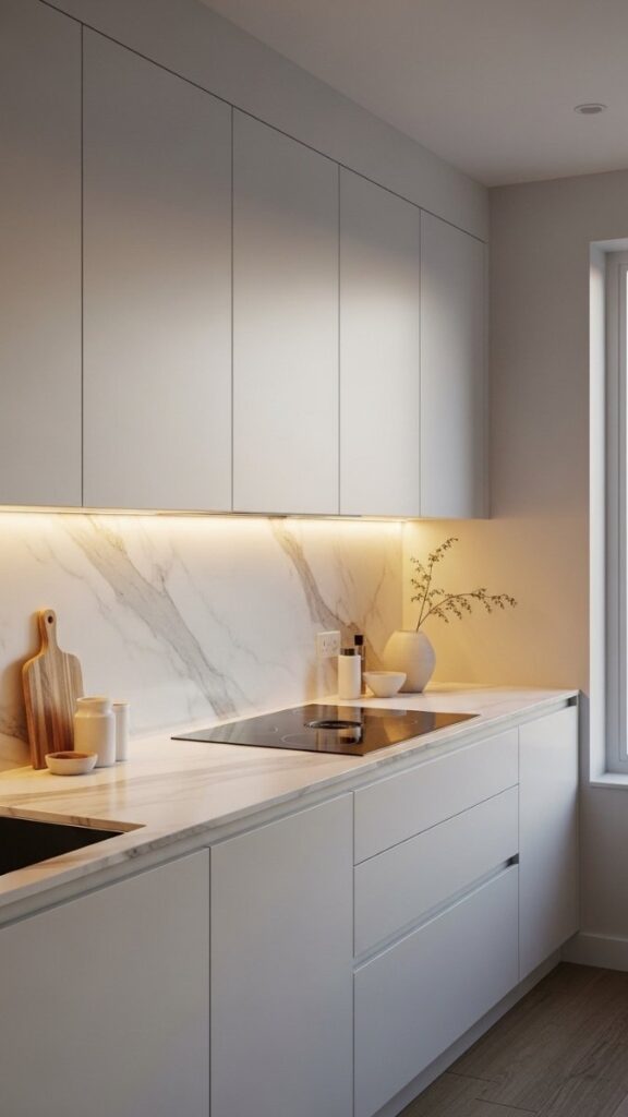 Warm-White LED Strip Lights Under Upper Cabinets