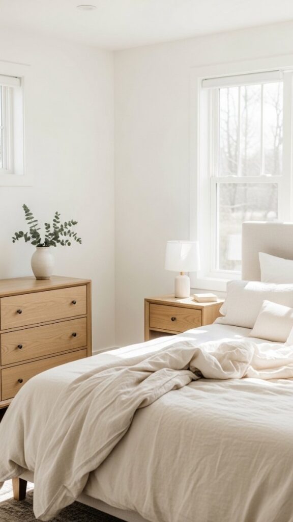 Warm Wood Furniture Against a White or Cream Base