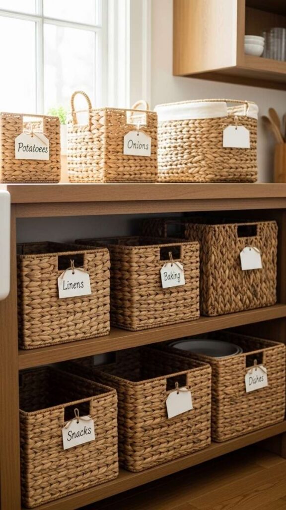 Woven Baskets for Lower Cabinet Storage