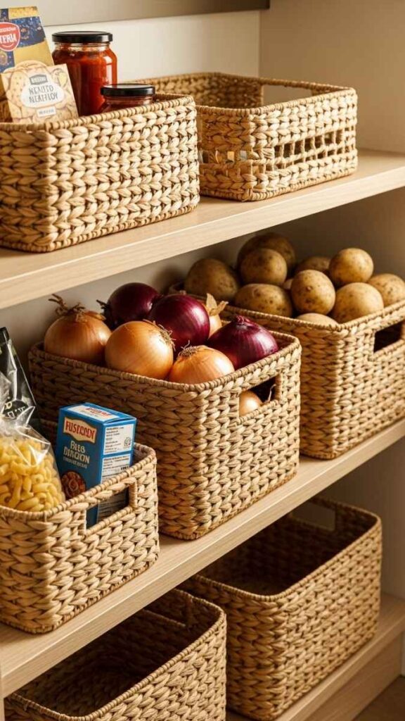 Woven Baskets for Lower Open Shelves or Pantry Bottoms