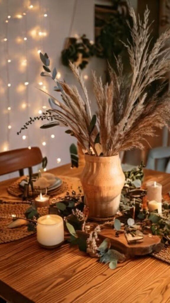 A Carved or Hammered Metal Centerpiece Instead of Flowers