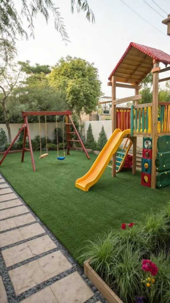 A Defined Ground Zone With Rubber Mulch or Artificial Turf
