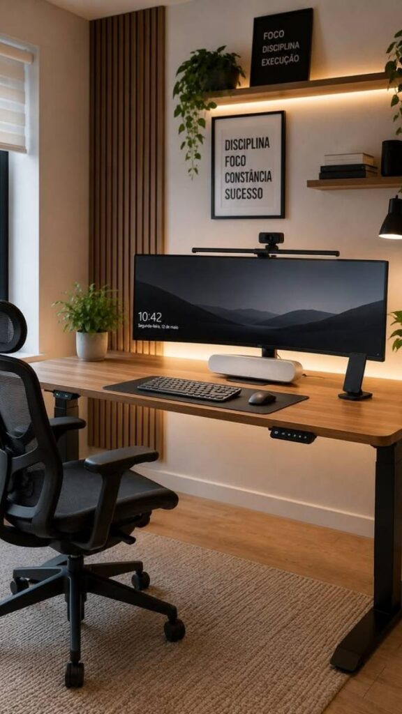 22 Home Office Wall Decor Ideas That Make Your Space Feel Intentional (Not Just Filled) 8 A Neon or LED Sign with a Purpose