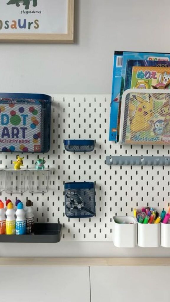 27 Shared Kids Room Ideas for Boy and Girl That Actually Work in Real Homes 9 A Pegboard Station for Each Child