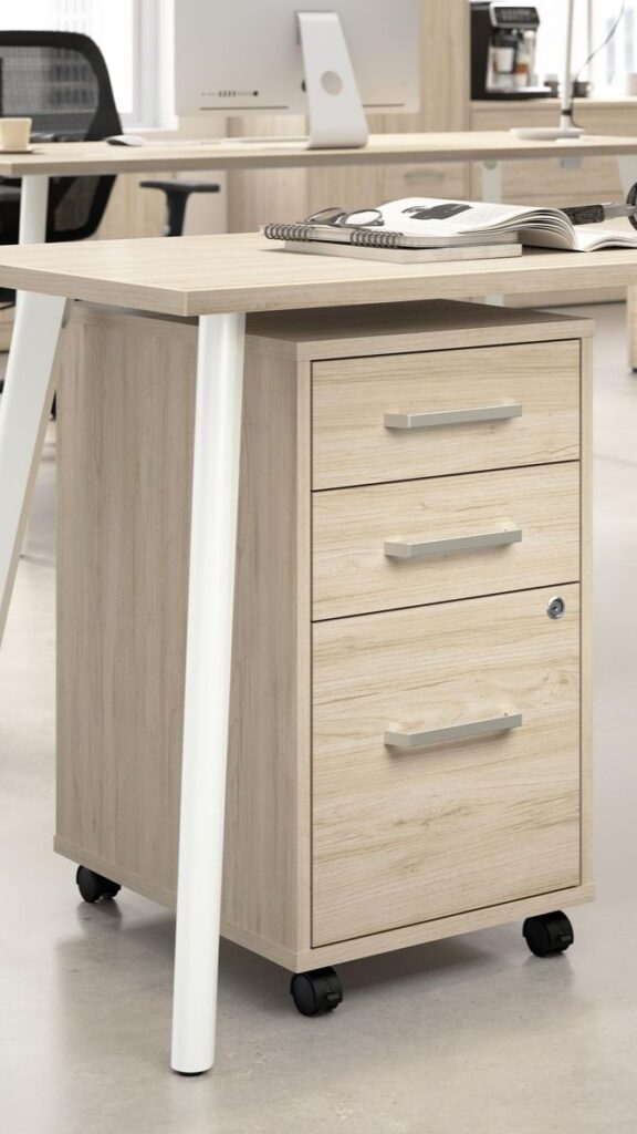 A Rolling Cabinet Under the Desk Doubles Storage Without Taking Floor Space