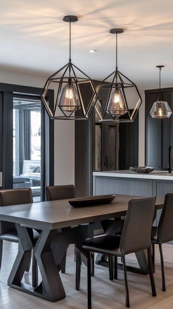 21 Dining Room Lighting Over Table Ideas That Change How the Whole Room Feels 9 A Sculptural or Geometric Pendant as Art and Light Combined