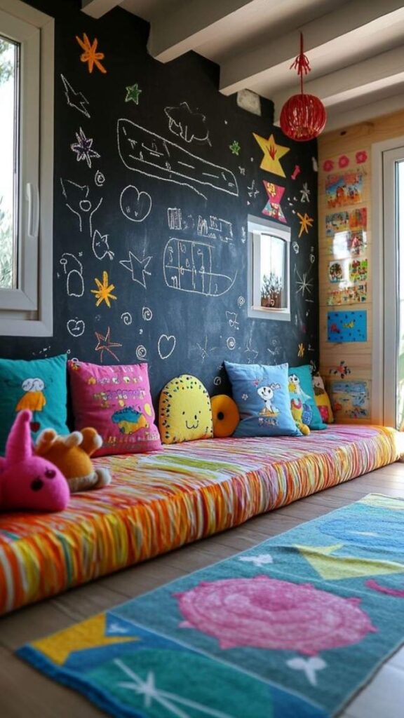 27 Shared Kids Room Ideas for Boy and Girl That Actually Work in Real Homes 13 A Shared Chalkboard Wall for Creative Expression