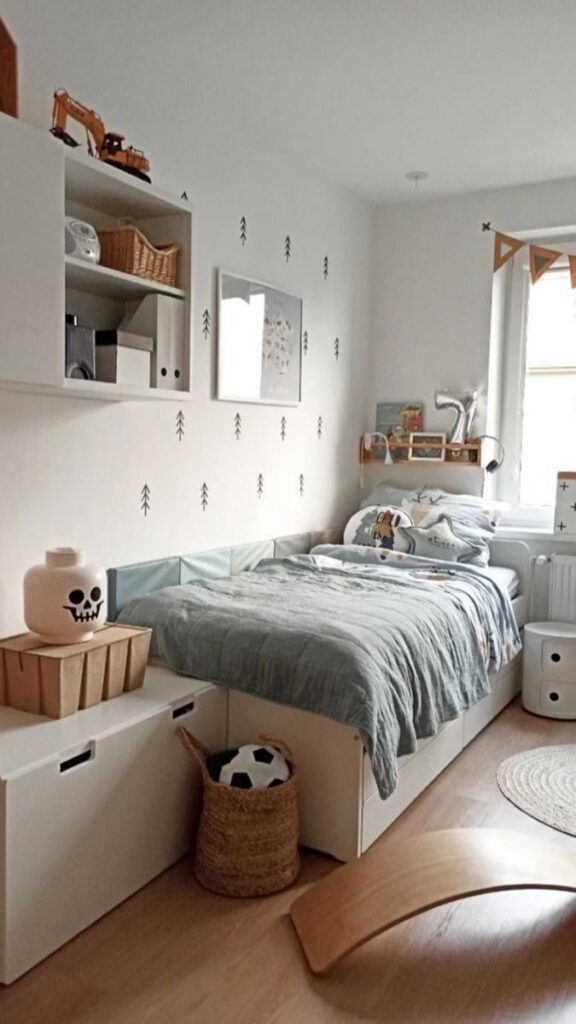27 Shared Kids Room Ideas for Boy and Girl That Actually Work in Real Homes 11 A Shared Toy Kitchen or Sensory Table as Room Centerpiece