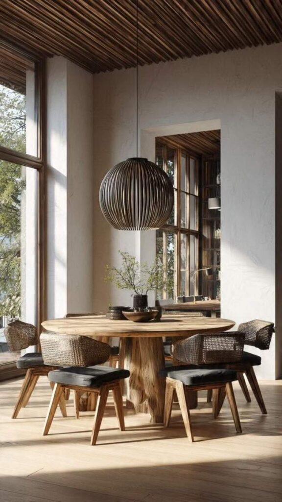 21 Dining Room Lighting Over Table Ideas That Change How the Whole Room Feels 2 A Single Oversized Pendant Hung Low Over a Round Table
