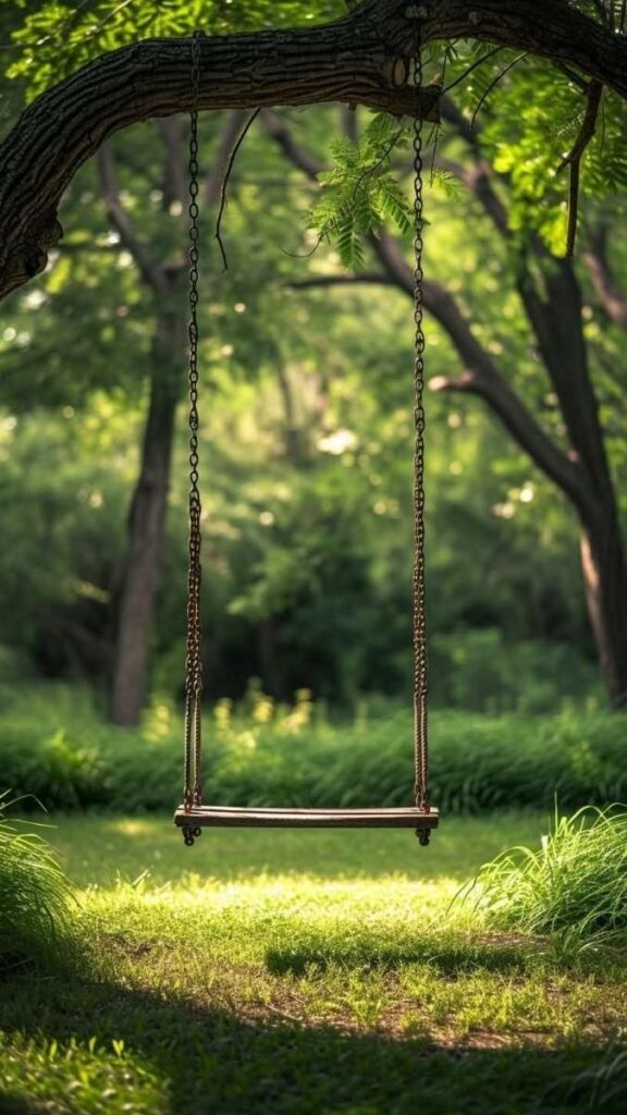 A Tire Swing on a Single Tree Branch