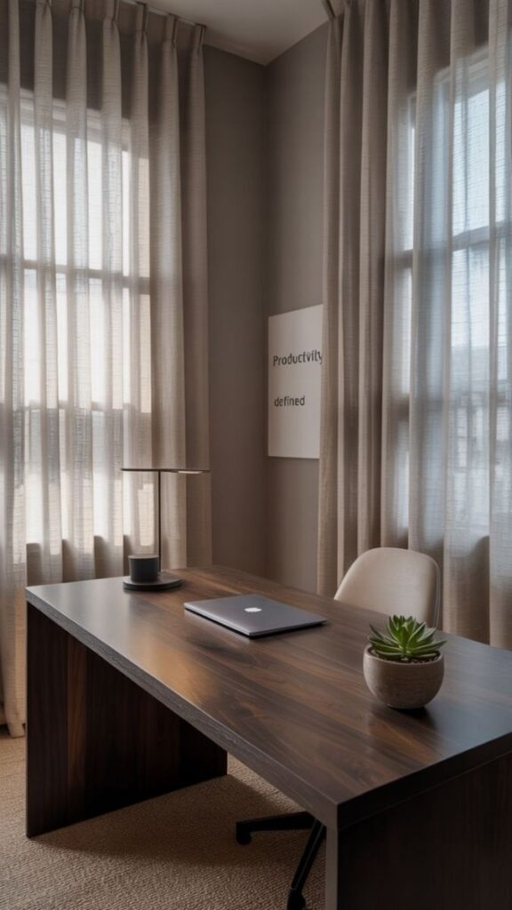 22 Home Office Wall Decor Ideas That Make Your Space Feel Intentional (Not Just Filled) 9 A Window Nook with Desk Positioned Against It
