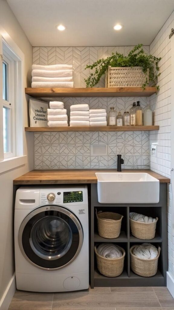 25 Laundry Room Makeover Ideas on a Budget That Actually Look Good 7 Add a Small Framed Print or Two to Treat the Space Like a Room