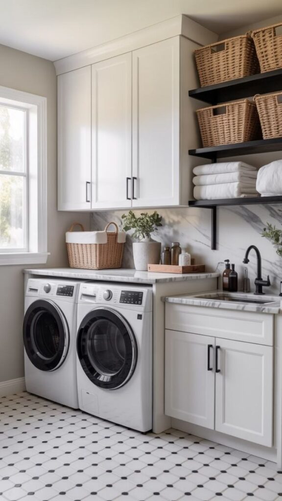 25 Laundry Room Makeover Ideas on a Budget That Actually Look Good 12 Add a Small Rug for Warmth and Sound Absorption