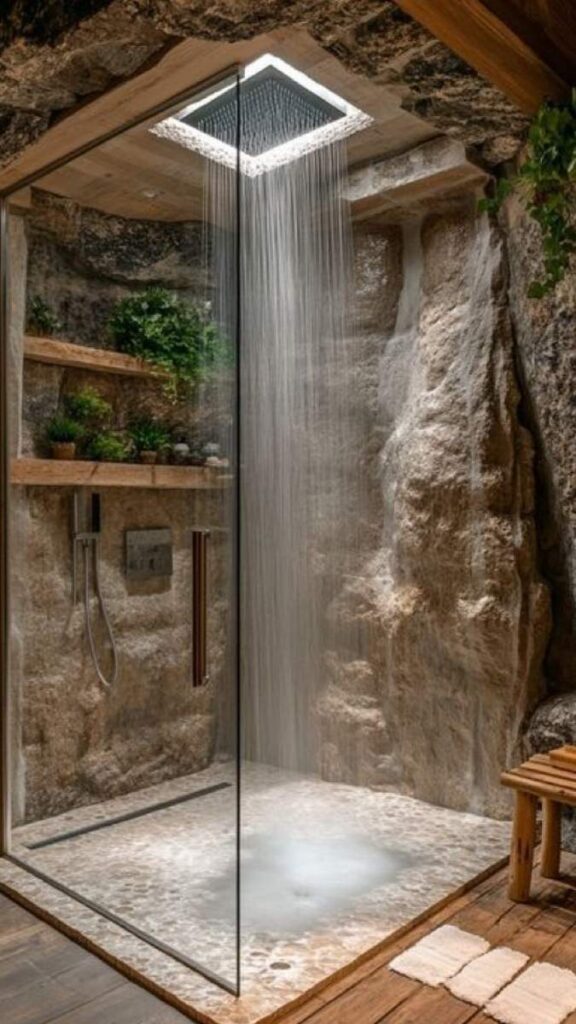 Along the Shower Ceiling Edge for Waterfall Ambiance