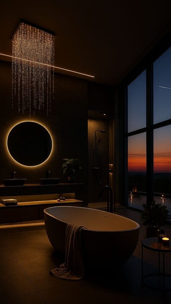 Along the Top of a Freestanding Bathtub for a Crown Glow