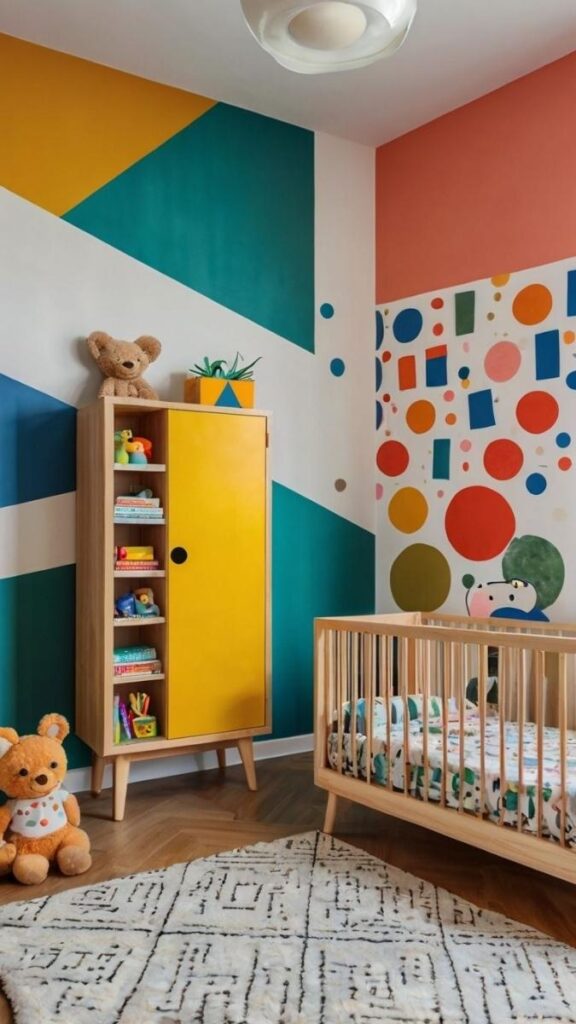 Colorful Patterned Rug to Define Floor Zones