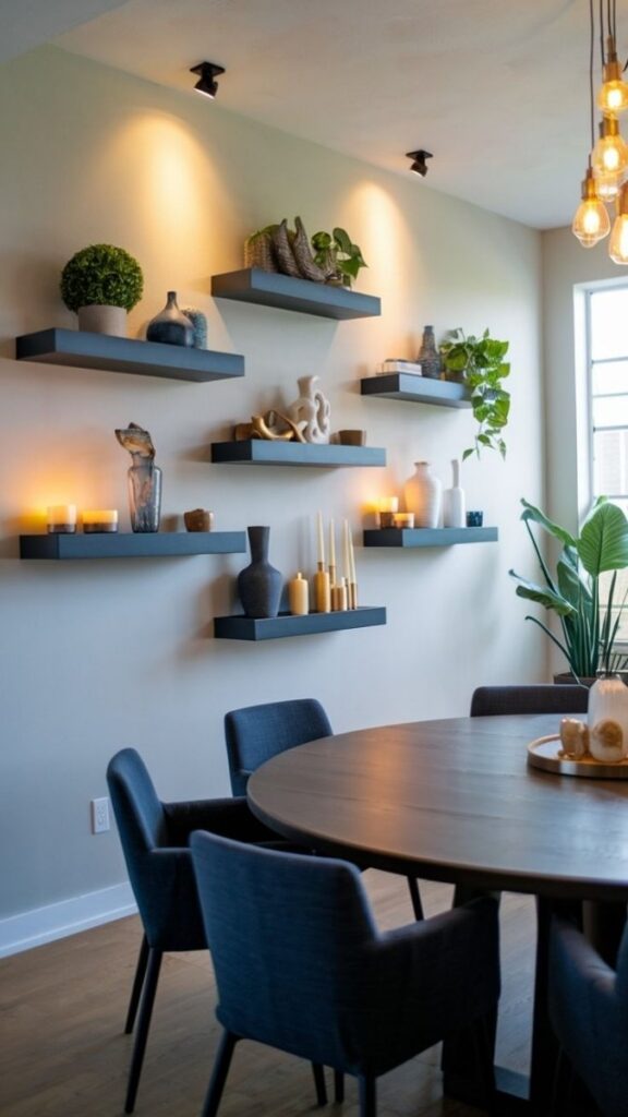 Floating Shelves Instead of a Sideboard