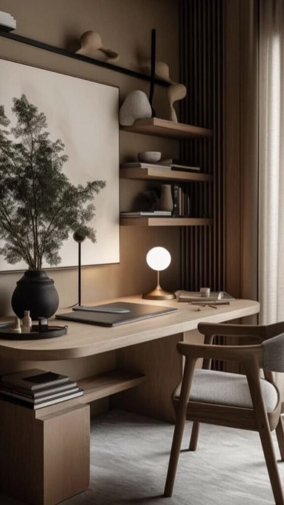 Japandi-Inspired Office With Low Furniture
