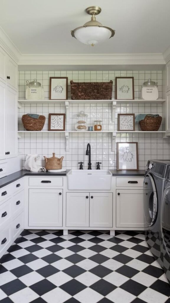 25 Laundry Room Makeover Ideas on a Budget That Actually Look Good 5 Lay Peel-and-Stick Floor Tiles to Upgrade Dated Vinyl