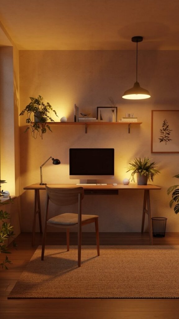 29 Cozy Home Office Decor Ideas That Make Working From Home Feel Like a Real Space 2 Layer Your Lighting With Three Sources, Not One