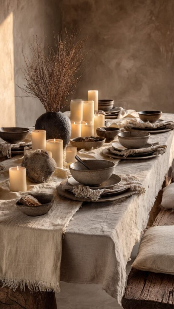 Linen Tablecloth Left Slightly Rumpled for an Effortless Look