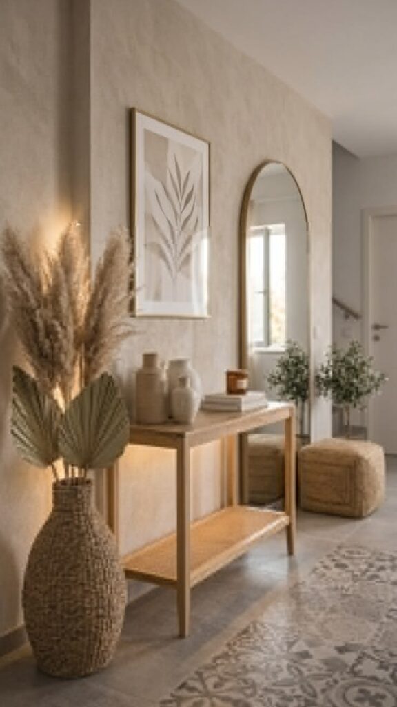 Low-Hanging Dried Pampas Grass in a Tall Ceramic Vase