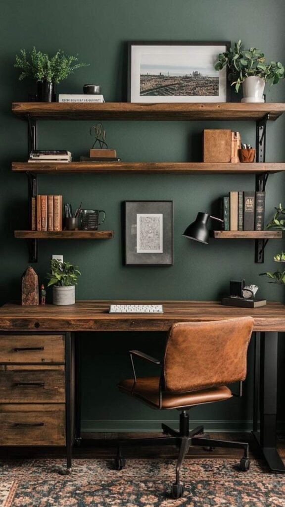 Moody Dark Office With Deep Wall Color