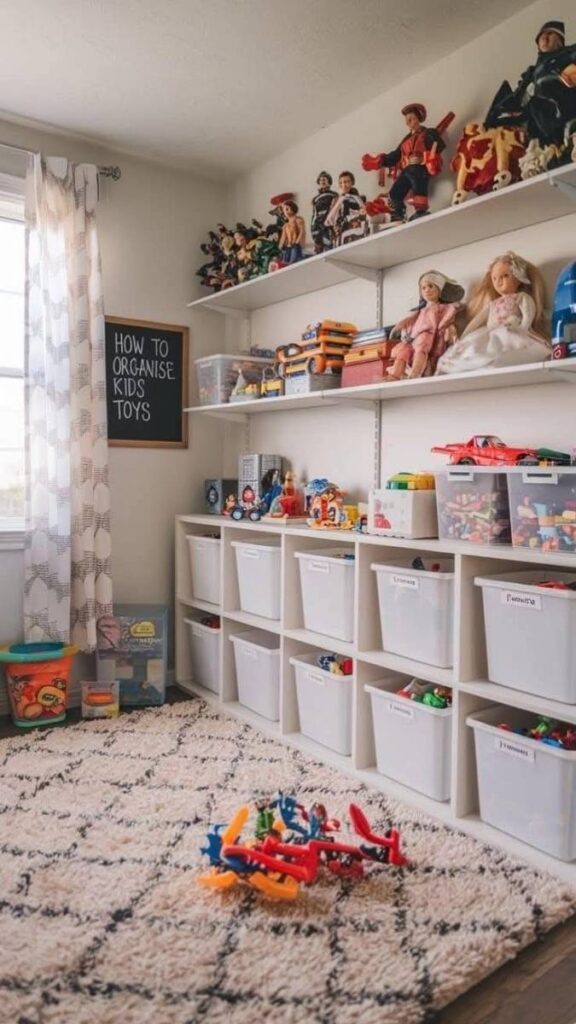 24 Kids Room Storage Ideas That Actually Keep the Chaos Under Control 8 Open Toy Bins With Casters Near the Play Area