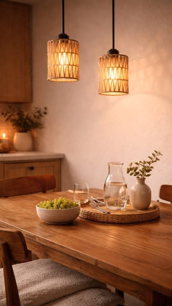 21 Dining Room Lighting Over Table Ideas That Change How the Whole Room Feels 4 Plug-In Pendant for Renters Who Can't Modify Wiring