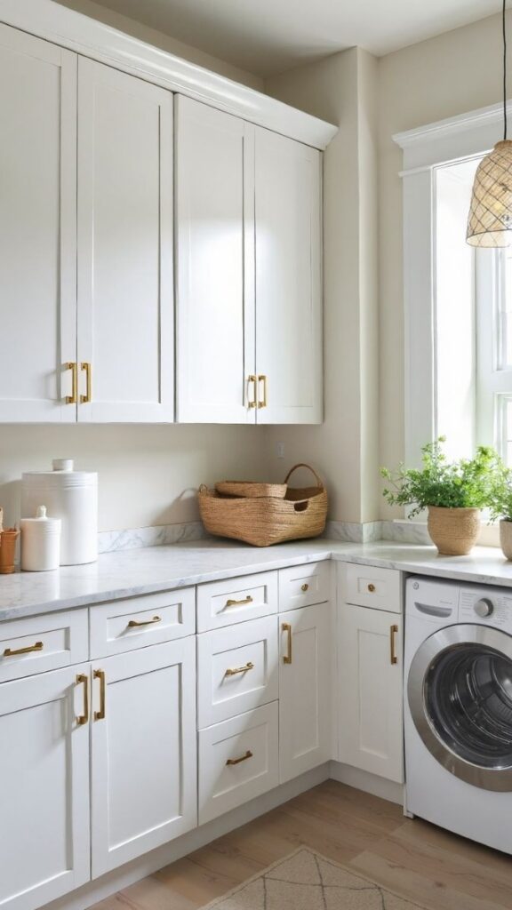 25 Laundry Room Makeover Ideas on a Budget That Actually Look Good 4 Replace Cabinet Hardware to Refresh Built-Ins Without Replacing Them