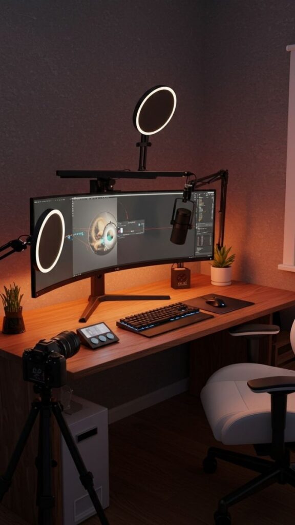 21 Desk Lighting Ideas That Actually Improve Your Productivity (Without Wrecking the Vibe) 10 Ring Light at Monitor Level for Video Call Quality
