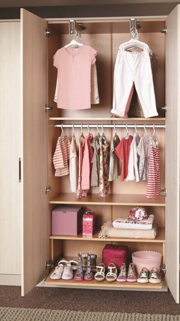24 Kids Room Storage Ideas That Actually Keep the Chaos Under Control 14 S-Hook Rail Inside Wardrobe for Bags and Accessories