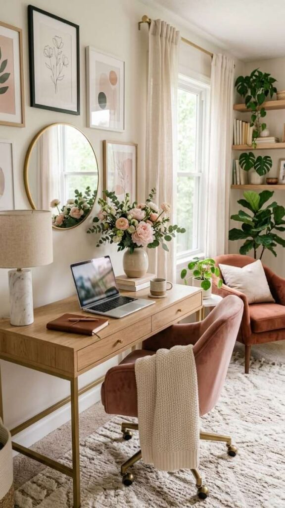 The Edit-Friendly Desk Setup With Soft Art Deco Accents