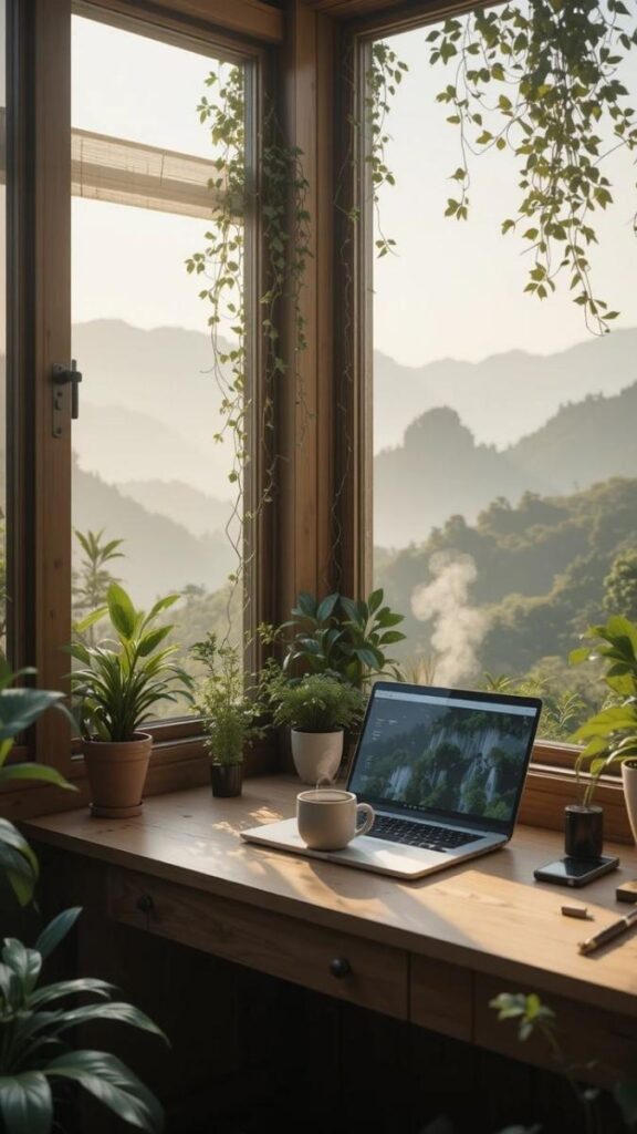 25 Minimalist Desk Setup Ideas That Are Simple, Clean, and Actually Work 11 The Micro Desk Setup on a Windowsill or Ledge