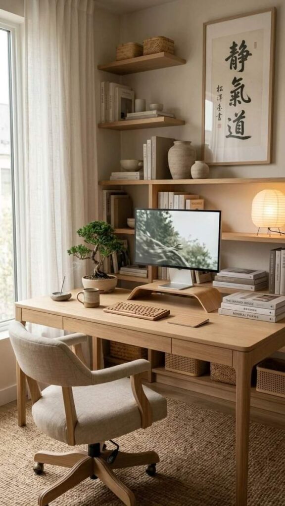 The Minimal Japandi Office with Negative Space as a Design Feature