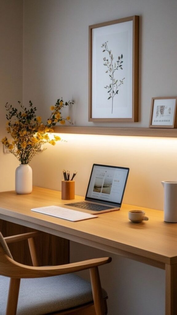 25 Minimalist Desk Setup Ideas That Are Simple, Clean, and Actually Work 9 The Narrow Desk Setup for Tight Bedrooms and Small Apartments