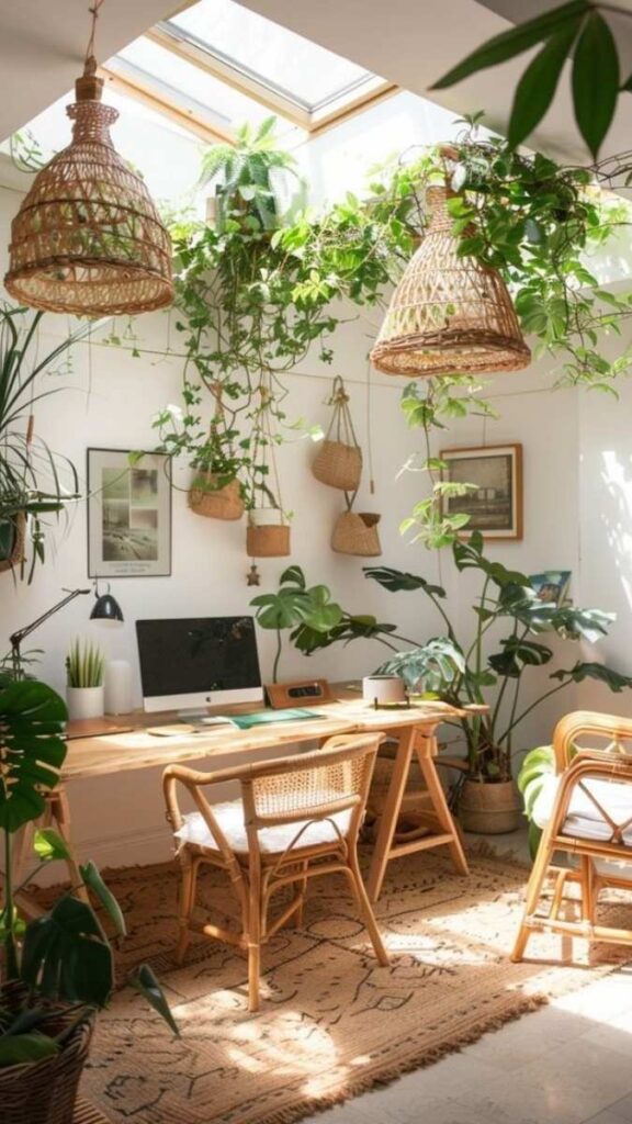 27 Aesthetic Home Office Ideas That Actually Work in Real Spaces 15 The Plant-Heavy Office
