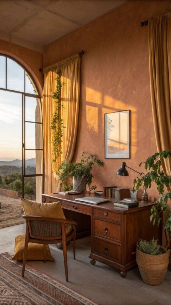 27 Aesthetic Home Office Ideas That Actually Work in Real Spaces 14 The Terracotta + Warm Wood Office