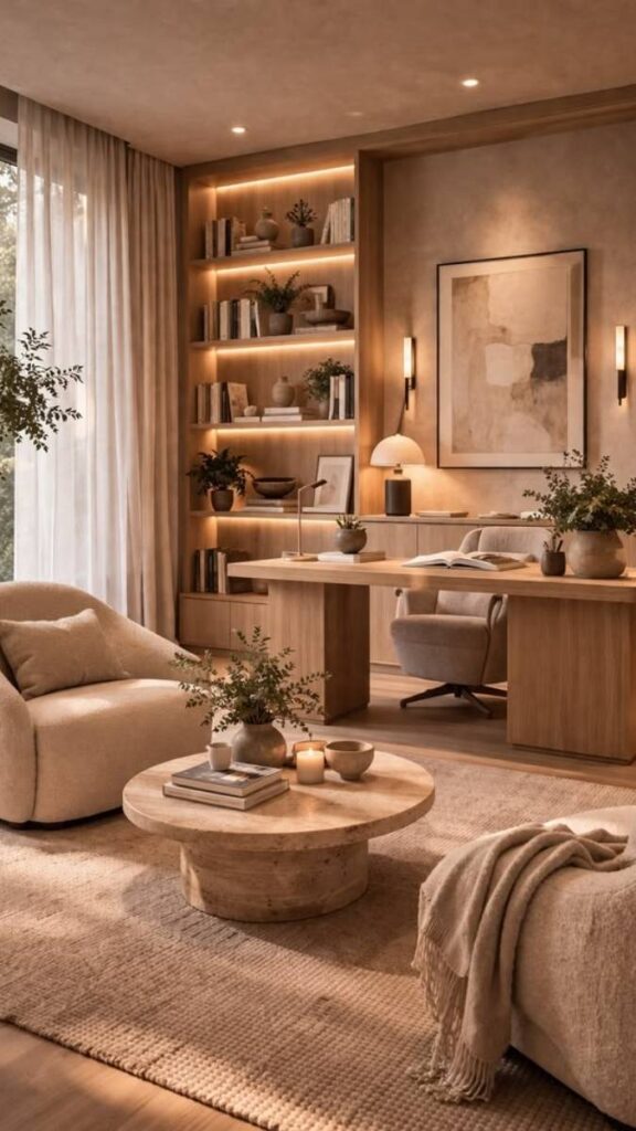 27 Aesthetic Home Office Ideas That Actually Work in Real Spaces 13 The Tonal Office (One Color, Every Shade)