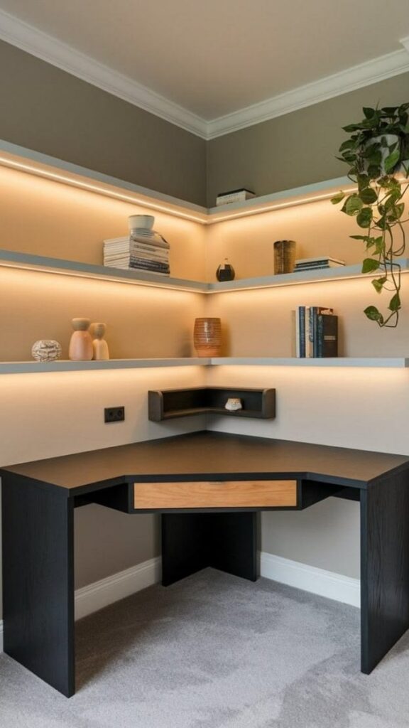 Use a Corner Wall Shelf Instead of a Desk