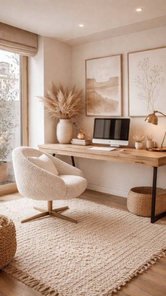 Use a Linen or Boucle Desk Chair for Warmth Without Bulk