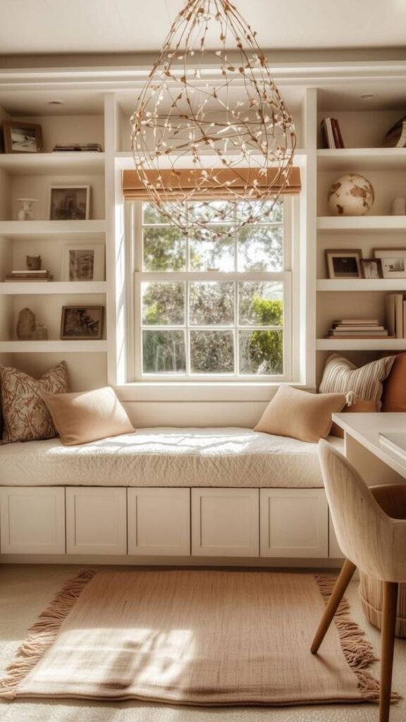 Window Bench with Built-In Storage Below for a Reading + Work Zone