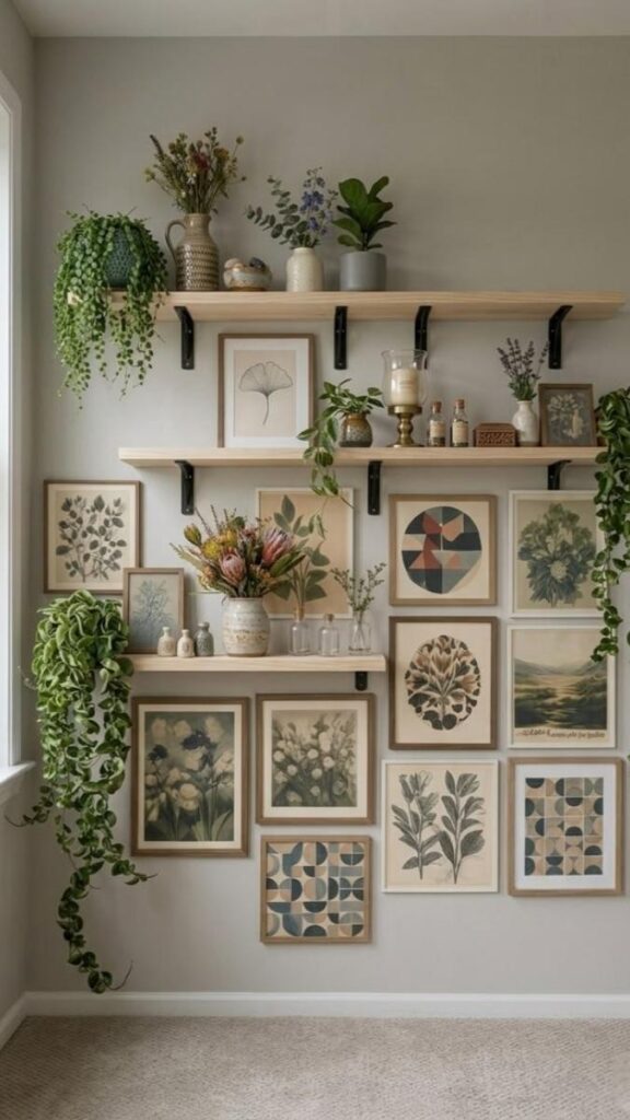 A Neutral Gallery Wall Using Black Frames and Soft Art