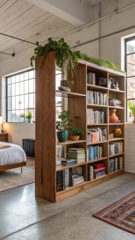 28 Small Nursery Setup Ideas That Actually Work in Tight Spaces 9 A Slim Bookcase as a Room Divider in a Shared Space