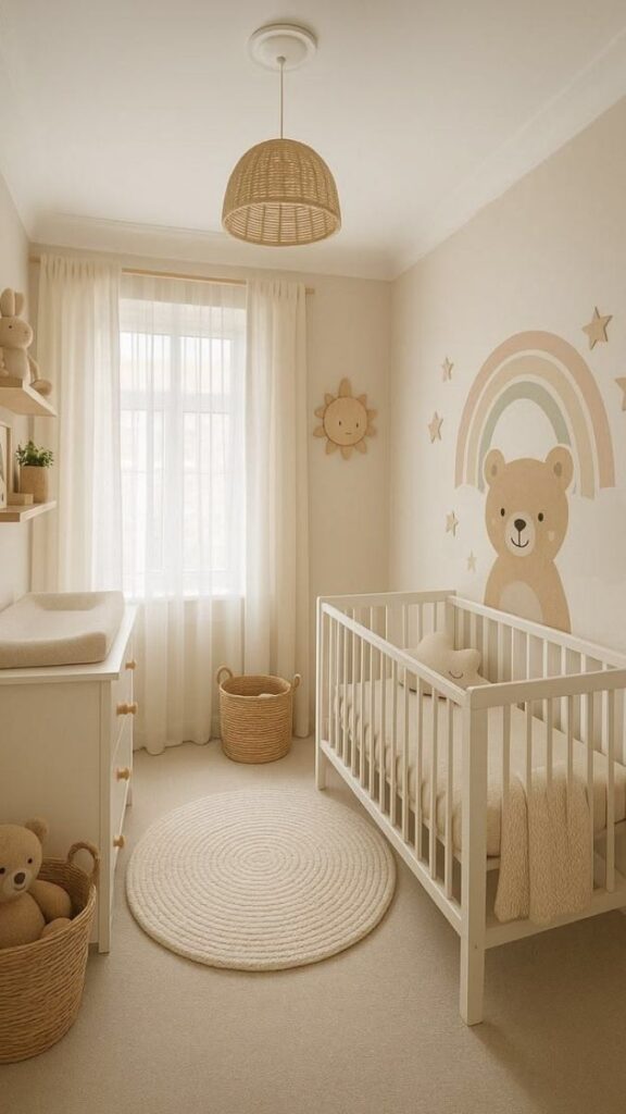 28 Small Nursery Setup Ideas That Actually Work in Tight Spaces 11 A Wicker or Rattan Laundry Basket That Doubles as Décor